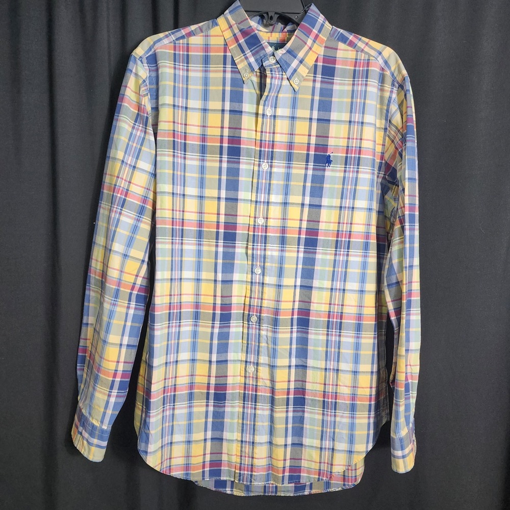 Ralph Lauren Mens Classic Fit Plaid Button Down Shirt‎ Multi Color Size M Cotton